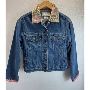 Tasha‎ Polizzi Denim Beaded applique contrast cuff Jacket Womens Sz MED Western